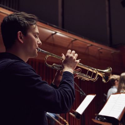 Trumpet player in a Studio Orchestra rehearsal